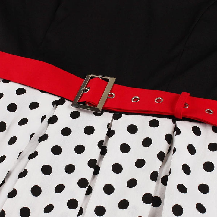 Odizli Rockabilly Kleider Damen 50er Jahre Vintage Kurzarm V-Ausschnitt Polka Dot Swing Coctailkleid