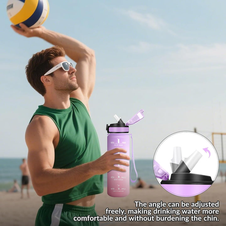 HoneyHolly Trinkflasche 1L mit Strohhalm, Trinkflasche Kohlensäure Geeignet, Wasserflasche Sport mit