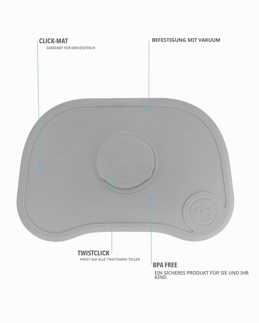 Twistshake Click Mat 38x25 cm Tischset und Versiegelt Kinder Teller mit PP und Silikon für Baby Esse