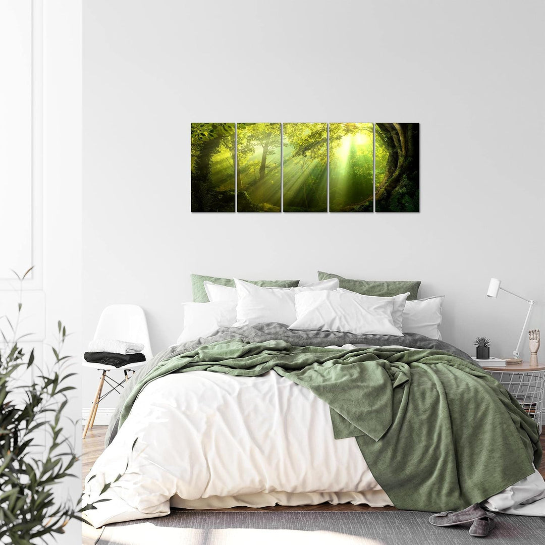 Runa Art Bild Wald Landschaft Wandbilder auf Vlies Leinwand 5 Teilig Wanddekoration Schlafzimmer Woh
