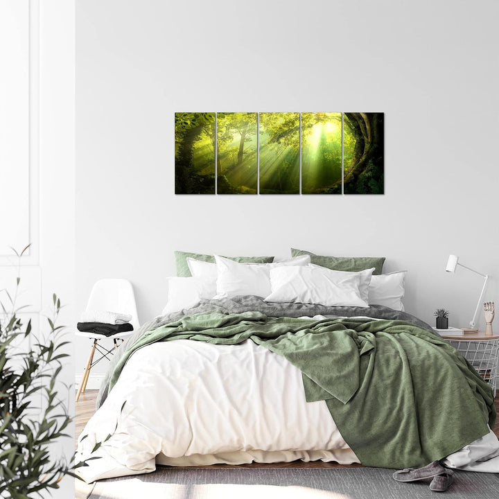 Runa Art Bild Wald Landschaft Wandbilder auf Vlies Leinwand 5 Teilig Wanddekoration Schlafzimmer Woh
