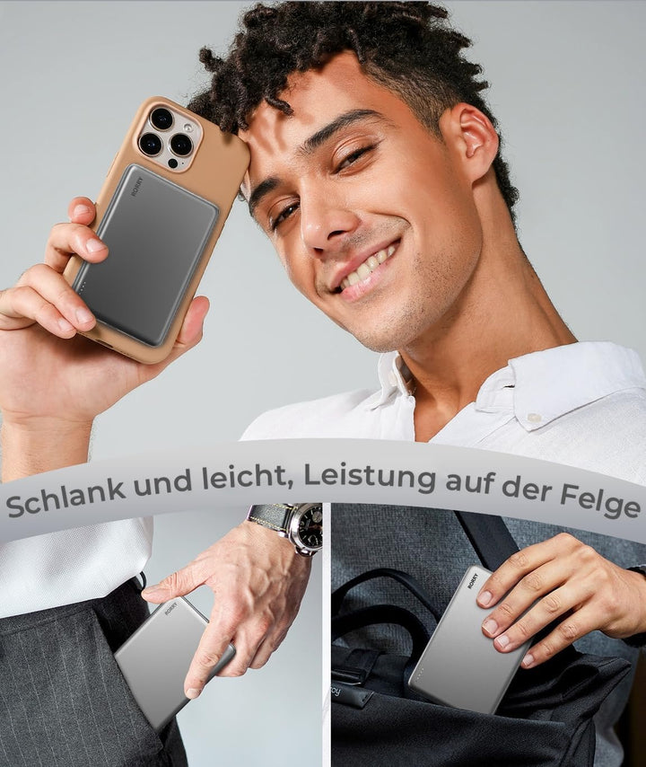 RORRY Power Bank für Magsafe, 5000mAh PD 18W 8.6mm Tragbares Magnetisch Powerbank, Externe Handy Akk
