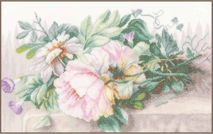 Lanarte Zählmusterpackung Stilleben mit Blumen Leinen Kreuzstichpackung, Baumwolle, Mehrfarbig, 39 x