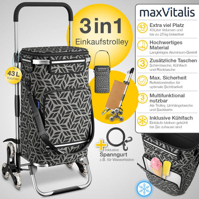 maxVitalis Einkaufstrolley Treppensteiger mit Kühlfach, Einkaufsroller klappbar, Shopping Trolley hö