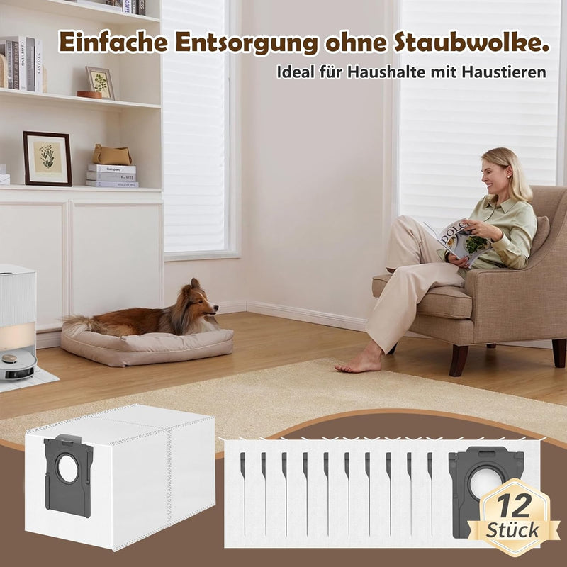 12 Stück Staubbeutel Kompatibel mit Dreame L20/X40 Ultra Complete, L10s/L10/L40/S20/E30 Ultra, L10s