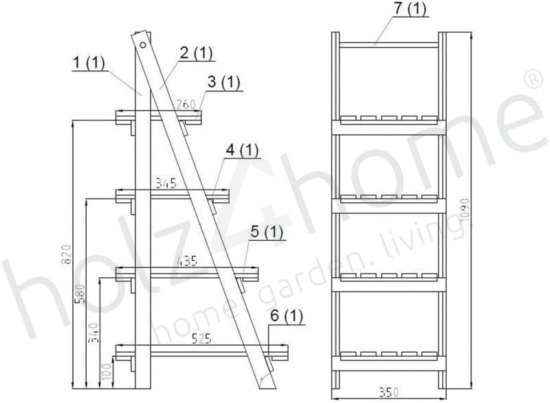holz4home® Pflanzleiter mit 4 Ablagen I Grösse: 52,5 x 109 x 35 cm I Blumentreppe aus Tannenholz hel