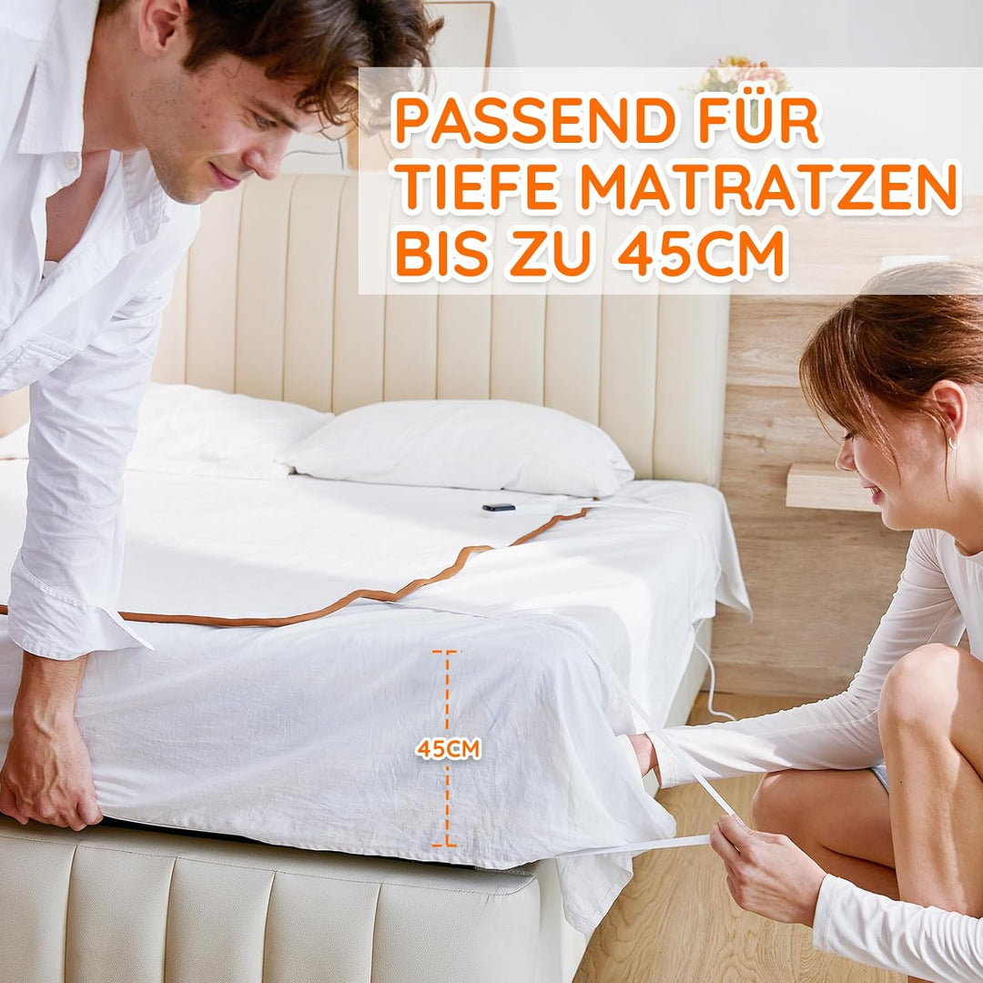 Mia&Coco Heizdecke mit Abschaltautomatik, Wärmeunterbett mit 12-Stunden-Timer und 3 Wärmestufen, LED