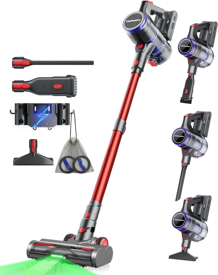 VACTechPro 55KPa/600W Akku Staubsauger Kabellos, 70Min Laufzeit, Akkustaubsauger mit 1,6-Liter-Staub