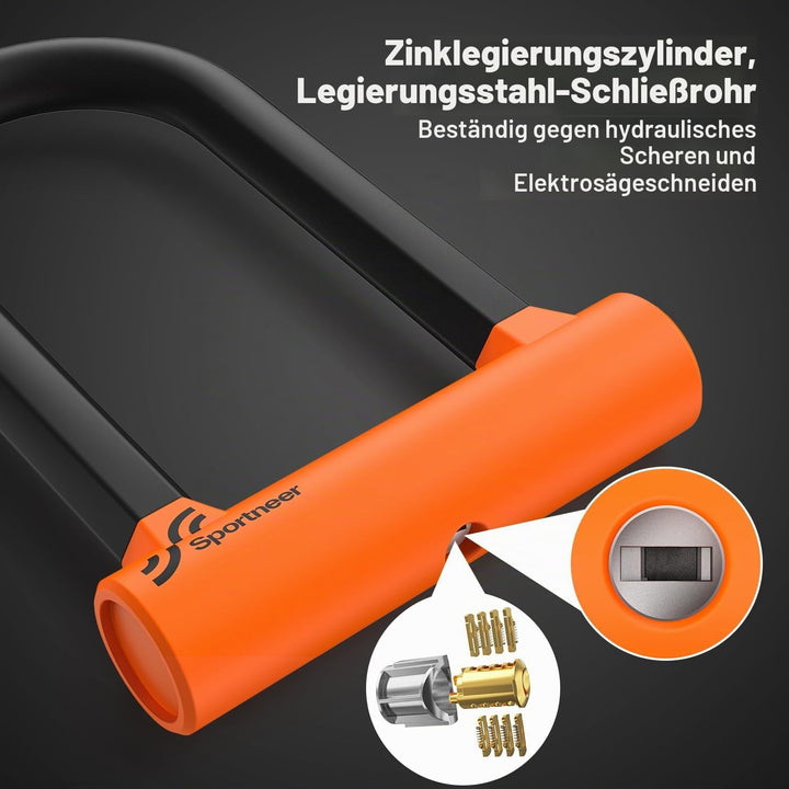 Sportneer Fahrradschloss - 17 mm Bügelschloss Schweres Fahrrad Bügelschloss mit 1,5m Kabel fürs Renn