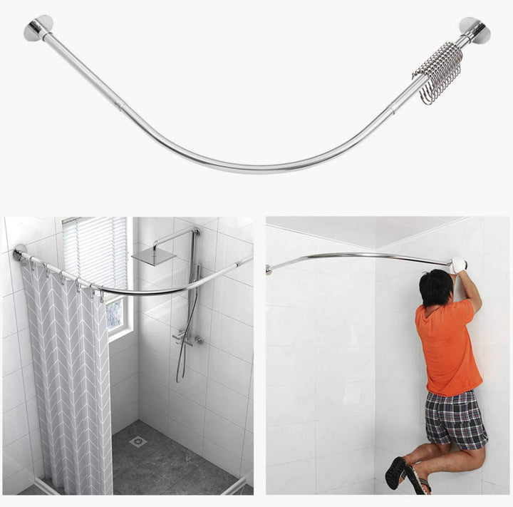 Eck-Duschvorhangstange, verstellbar, Edelstahl, L-förmig, ohne Bohren, für Badezimmer, Badewanne, Be