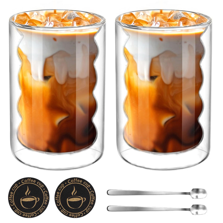 2er Set Latte Macchiato GläSer,350ML Doppelwandige GläSer mit 2 Löffeln und 2 Untersetzern, Thermogl
