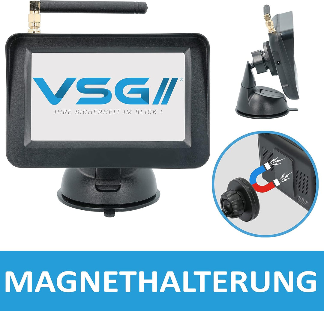 VSG24 4,3“ Funk Rückfahrsystem Select ONE für PKW, KFZ Set kabellos inkl. Rückfahrkamera + Monitor,