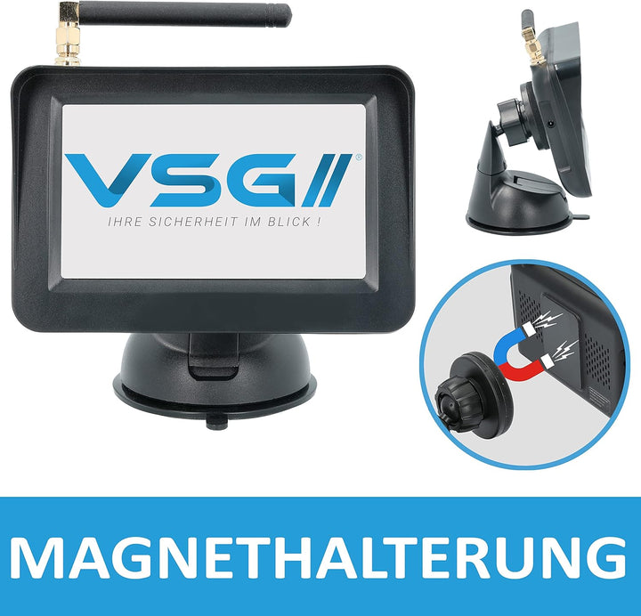 VSG24 4,3“ Funk Rückfahrsystem Select ONE für PKW, KFZ Set kabellos inkl. Rückfahrkamera + Monitor,