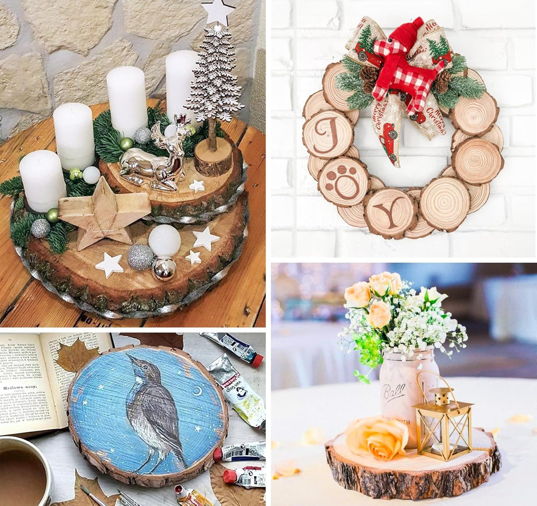 Holzscheiben 12er Set 18-20 cm Runde Baumscheiben ohne Loch – Unbehandelte Holz Log Scheiben aus Kie