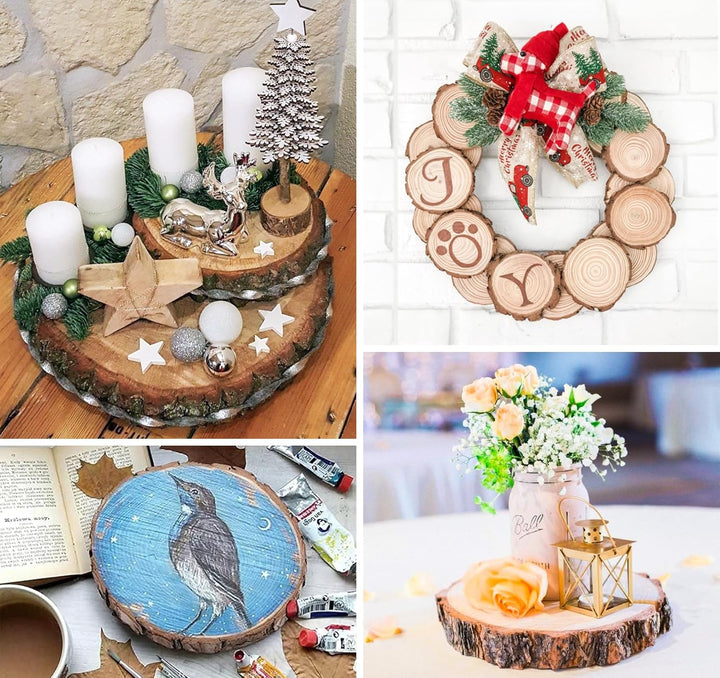 Holzscheiben 12er Set 18-20 cm Runde Baumscheiben ohne Loch – Unbehandelte Holz Log Scheiben aus Kie