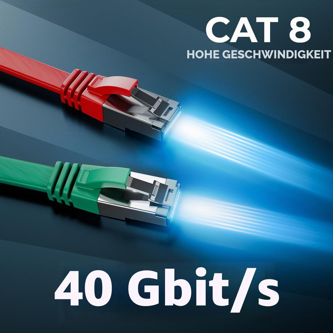 deleyCON 10x 0,25m CAT 8 Netzwerkkabel Flach (40 Gbit/s, Kupfer) Gigabit Ethernet LAN Cable - Flache