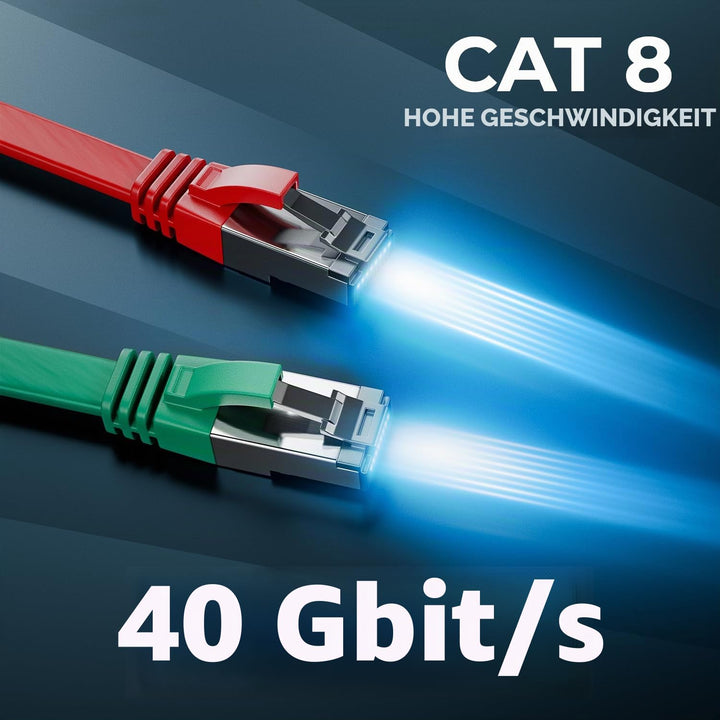 deleyCON 10x 0,25m CAT 8 Netzwerkkabel Flach (40 Gbit/s, Kupfer) Gigabit Ethernet LAN Cable - Flache