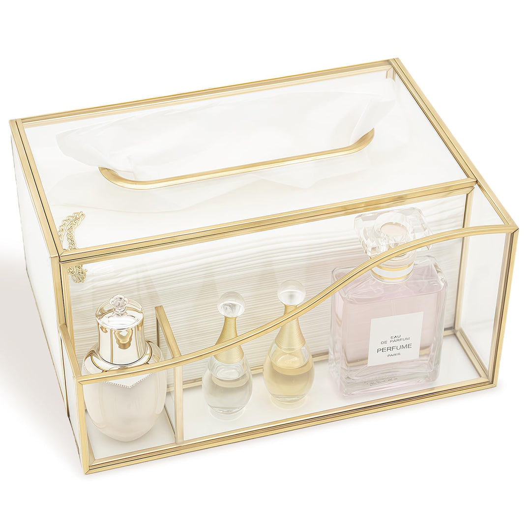 Taschentücher Box, SLHEQING Taschentuchbox Glas Kosmetiktücher Box Rechteckig Couchtisch Organizer,