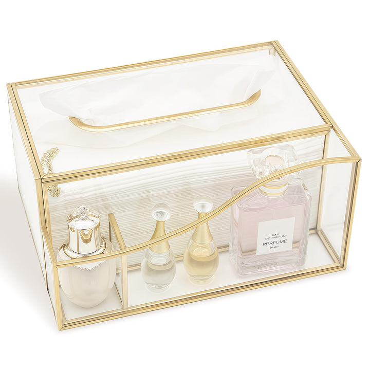 Taschentücher Box, SLHEQING Taschentuchbox Glas Kosmetiktücher Box Rechteckig Couchtisch Organizer,