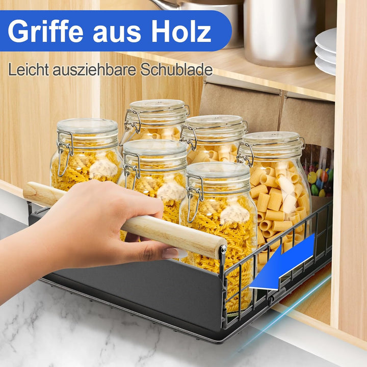 2 Artikel Ausziehbare Schublade Küche, Hochwertiger Karbonstahl Ausziehbarer Schrank Organizer, Ultr