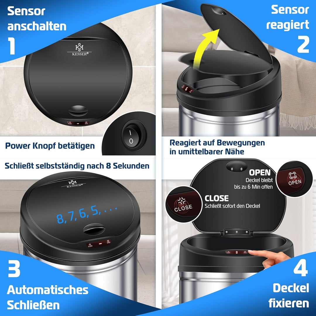 KESSER® Sensor Mülleimer ✓ Automatik ✓ Abfalleimer ✓ Abfall | EDELSTAHL | Farbe: SILBER | Grösse: 30
