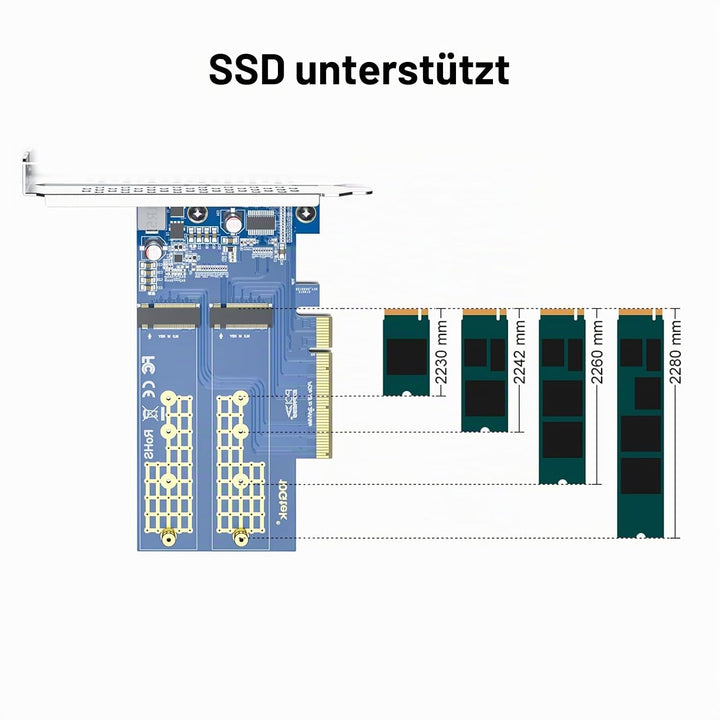 PCIe 3.0 to NVMe (2) M.2 Adapter for M.2 (M Key) SSD, PCIe X8, Requires Motherboard BIOS Support for