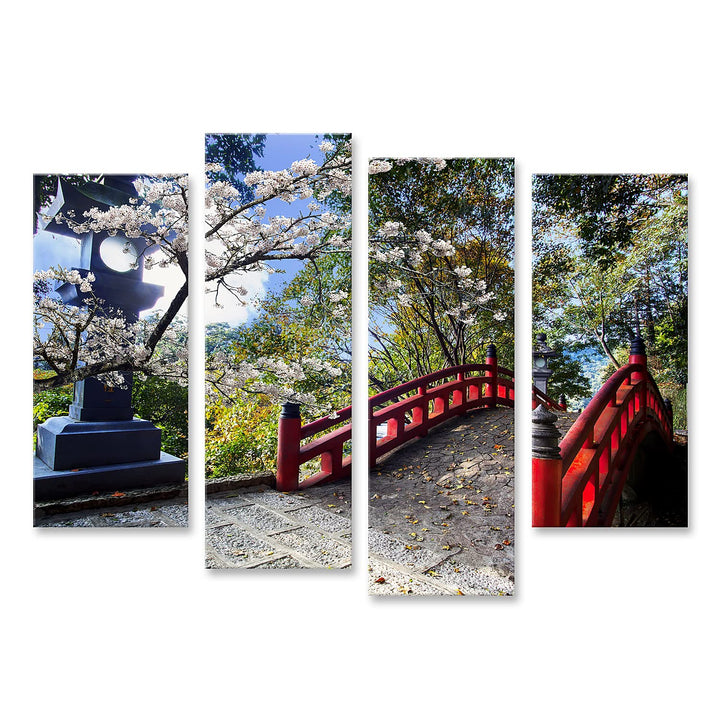 islandburner Bild auf Leinwand Sakura Japan Tempel An Roter Brücke Bilder Wandbilder Poster Leinwand