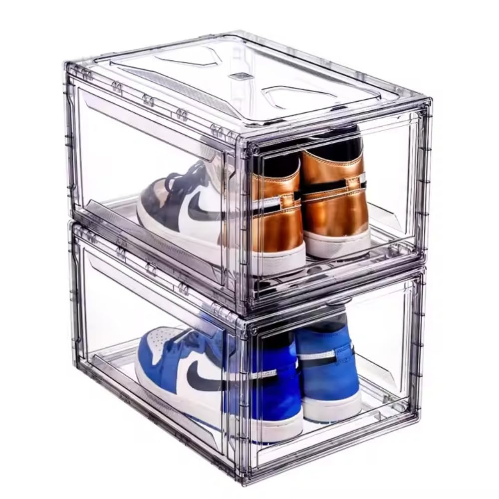 POSH Schuhbox Kunststoff Stapelbare, Magnetische Schuhaufbewahrungsbox für Sneaker Transparent (16),