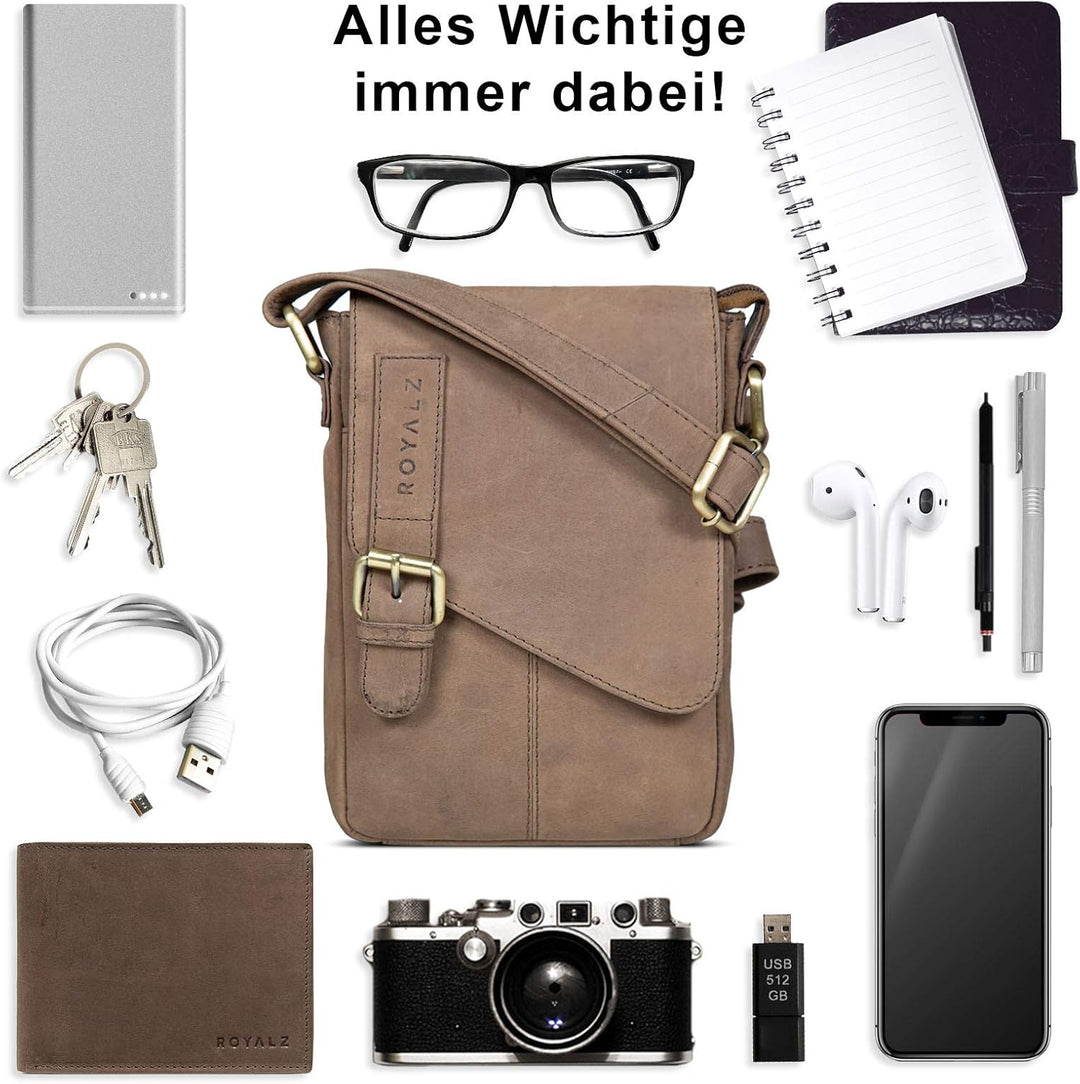 ROYALZ 'Louisiana' Leder Umhängetasche Klein für Männer Herren Ledertasche Mini Seitentasche Vintage