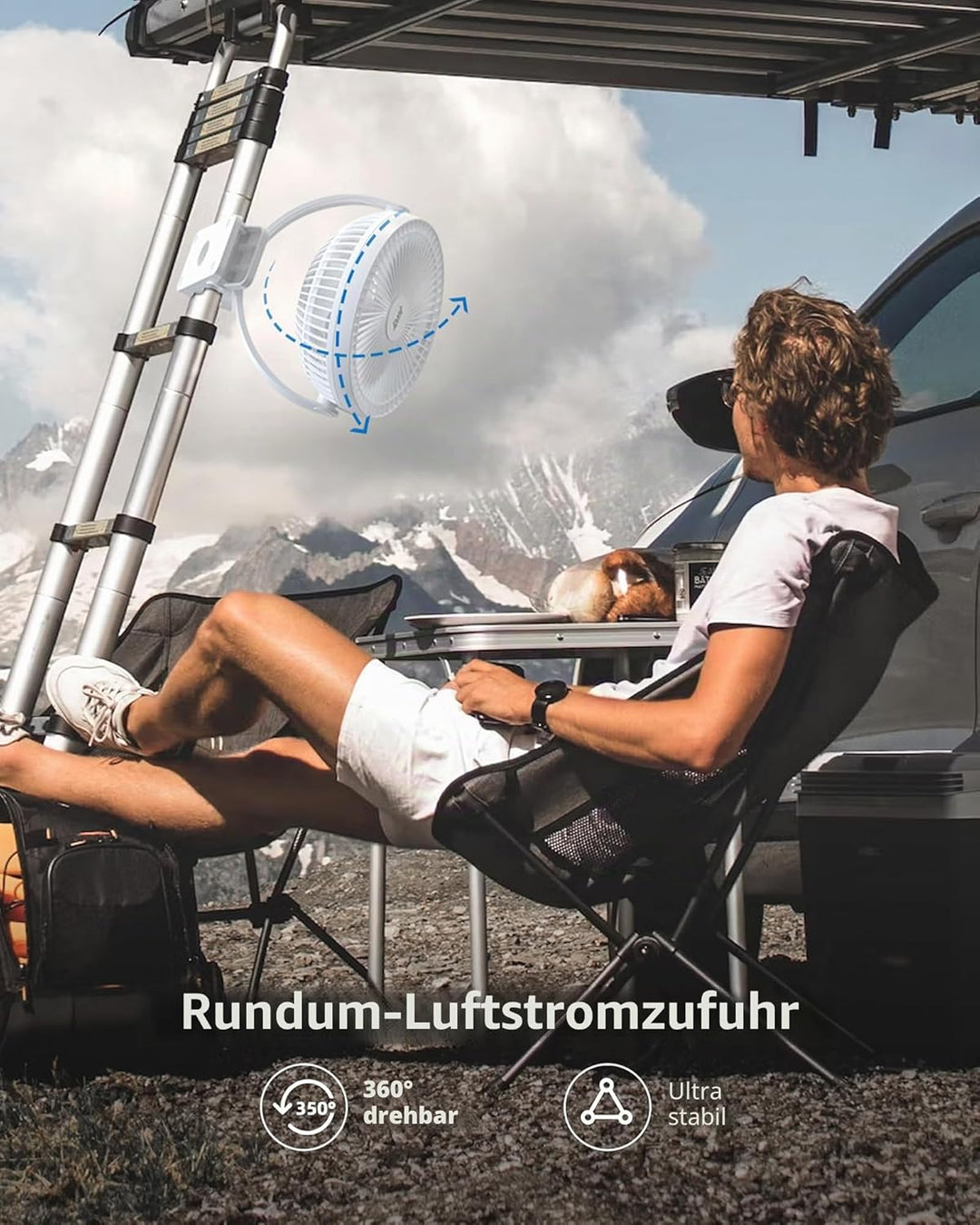 Koonie 20cm Tragbarer Clip-On-Ventilator, USB-Tischventilator mit 10.000 mAh Akku, 4 Geschwindigkeit
