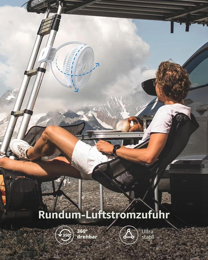 Koonie 20cm Tragbarer Clip-On-Ventilator, USB-Tischventilator mit 10.000 mAh Akku, 4 Geschwindigkeit