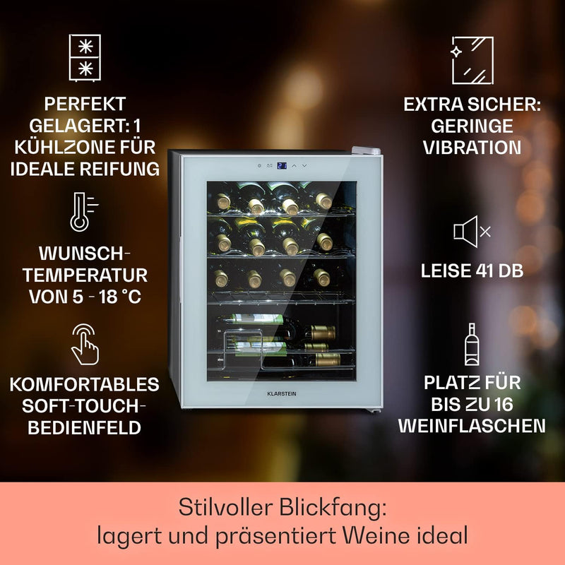 Klarstein Shiraz Weinkühlschrank Freistehend, Kleiner Getränkekühlschrank für Wein, Prosecco & Bier,