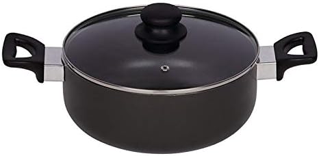 Riess Alu Dishes Reventon Fleischtopf mit Glasdeckel Induktion, Durchmesser 24 cm, Schwarz