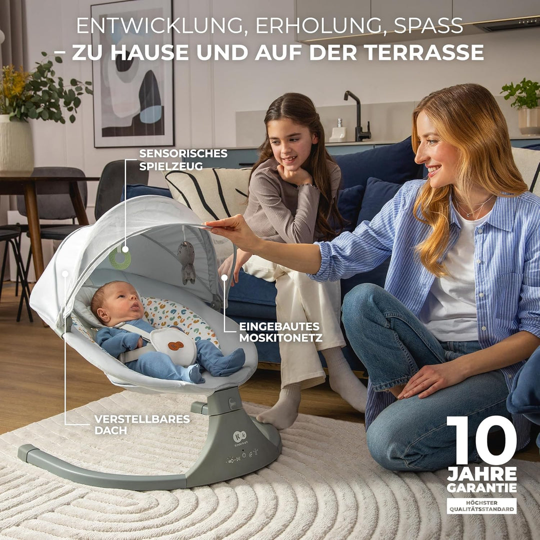 Kinderkraft LUMI 2 Babywippe, Elektrische Babyschaukel, Von der Geburt bis 9 Monate, Höhenverstellba