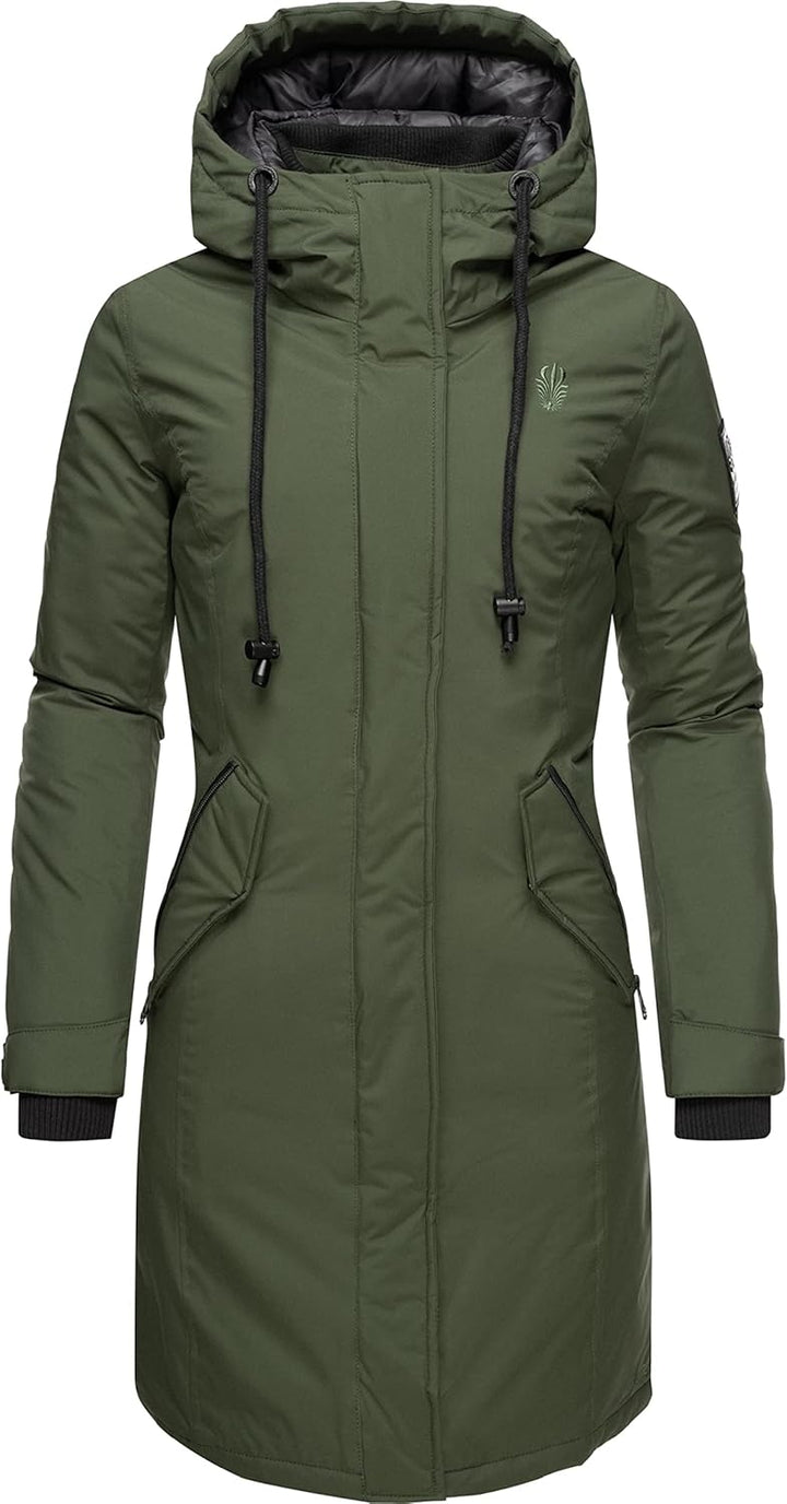 Navahoo Damen Wintermantel Winterparka mit Kapuze Letiziaa XS-3XL L Grün, L Grün