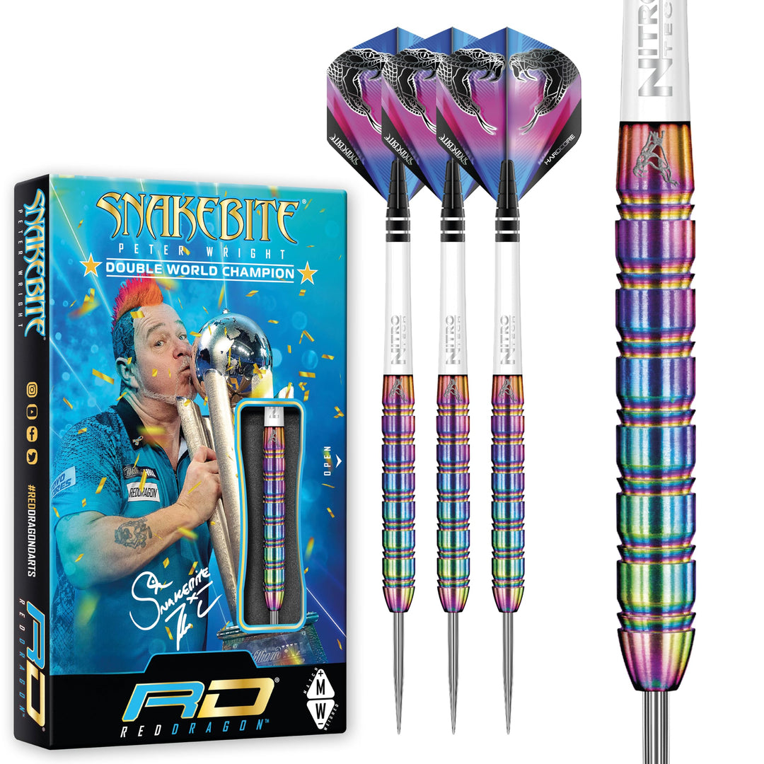 RED DRAGON Peter Wright Snakebite 1 Professional Darts Wolfram Dartset mit Flüge und Shafts 22G 1, 2