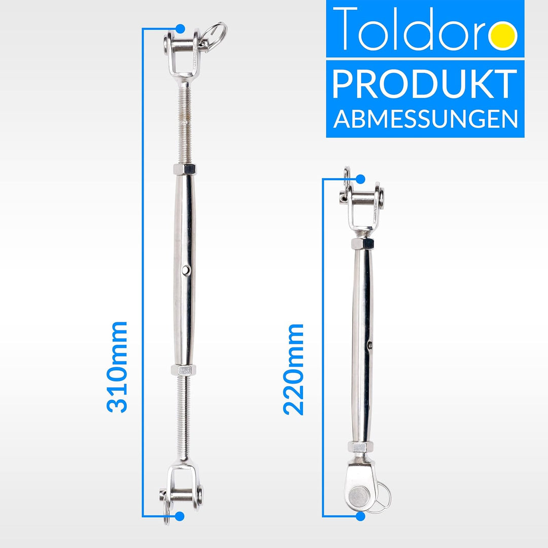 Toldoro® 2x M10 Wantenspanner Edelstahl rostfrei V4A / Sonnensegel Spanner, Spannschloss, Seilspanne