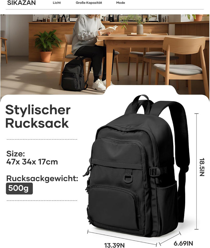 Schulrucksack Teenager Mädchen Jungen Gross Schulrucksack Damen Schwarz Rucksack Uni Herren Schultas