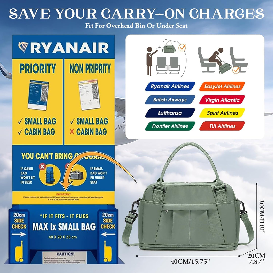 SEAFEW Reisetasche 24L, 40x30x20 Ryanair Handgepäck Tasche für Flugzeug Weekender Sporttasche Damen