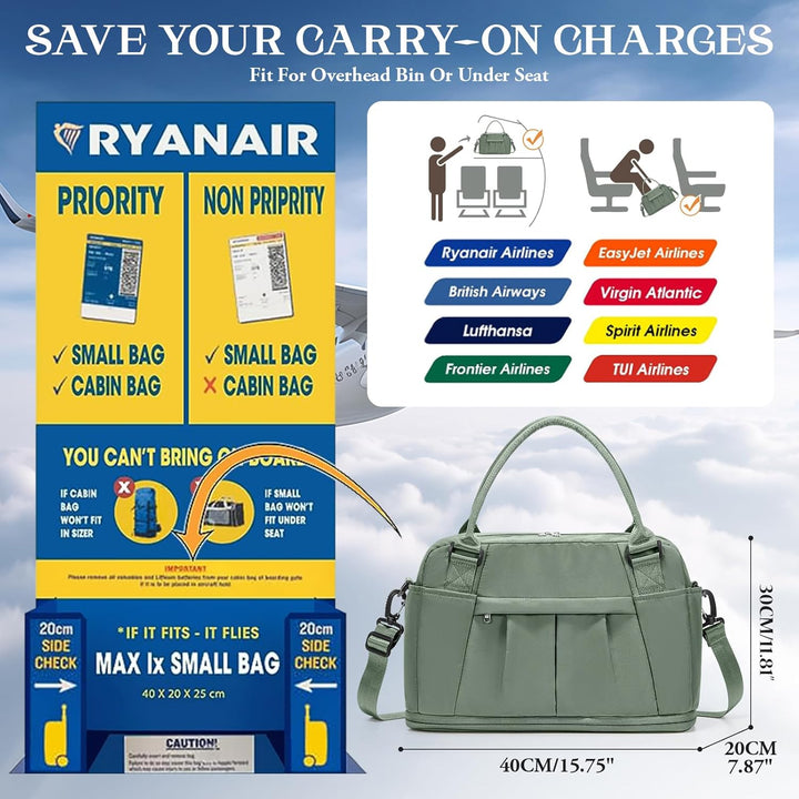 SEAFEW Reisetasche 24L, 40x30x20 Ryanair Handgepäck Tasche für Flugzeug Weekender Sporttasche Damen