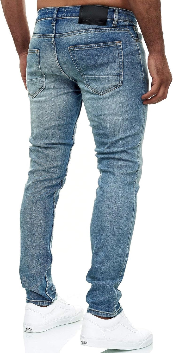 MERISH Jeans Herren Destroyed Hose Jeanshose Slim Fit Männer Denim 2081-1001 32W / 32L 502-1 Hellbla