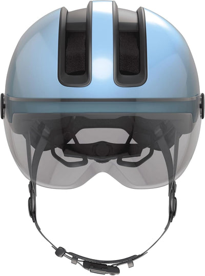 ABUS Stadthelm HUD-Y ACE - stylischer Fahrradhelm mit Visier und magnetischem, aufladbarem LED-Rückl