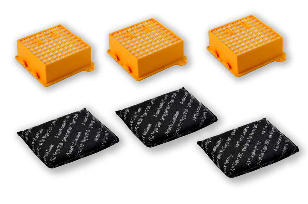 eVendix 3 x Hygiene-Mikrofilter HEPA + 3 x Aktiv Geruchsfilter/Kohlefilter/Motorschutzfilter kompati