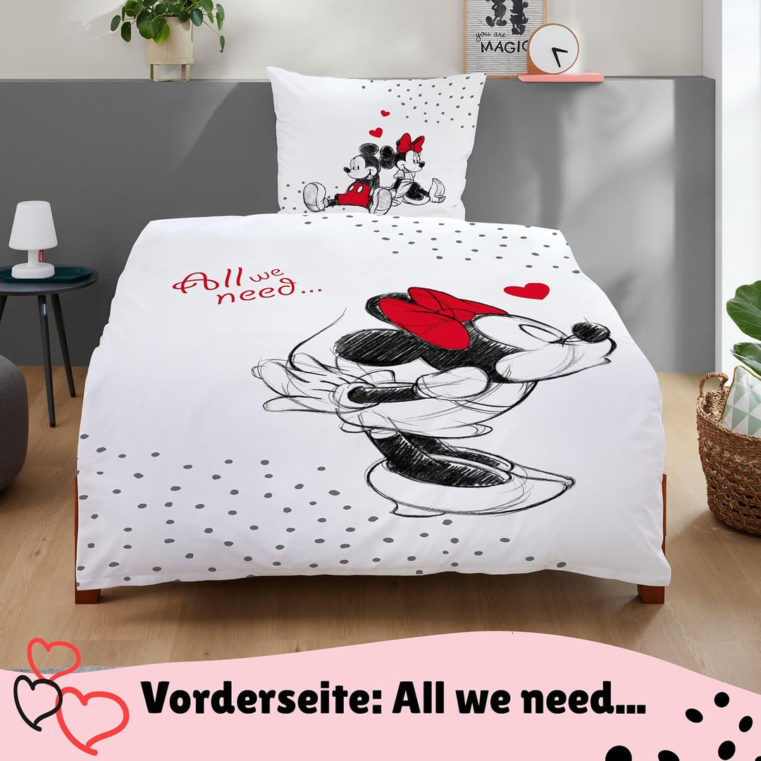 Tex idea Wende- Set Disney Classic Mickey und Minnie Mouse in Love Grösse 135 x 200cm 80 x 80cm 100%