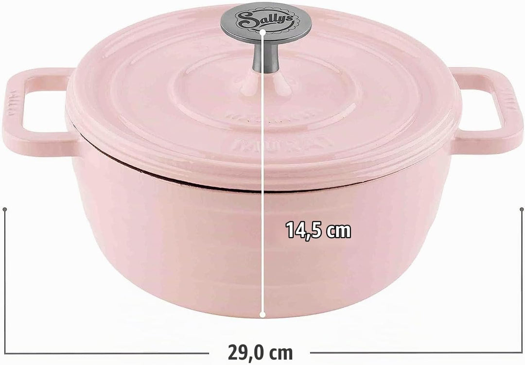 Sallys Medium Gourmet Gusseisentopf mit Deckel, emaillierte Beschichtung, Für alle Herdarten, ofenfe