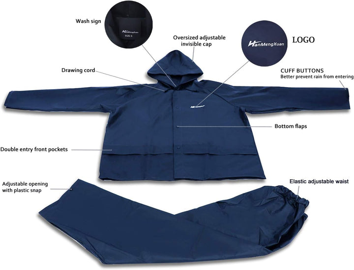 WCBDUT Arbeitskleidung Jacke und Hose Set für Herren/Damen, ultraleichter wasserdichter Regenmantel,