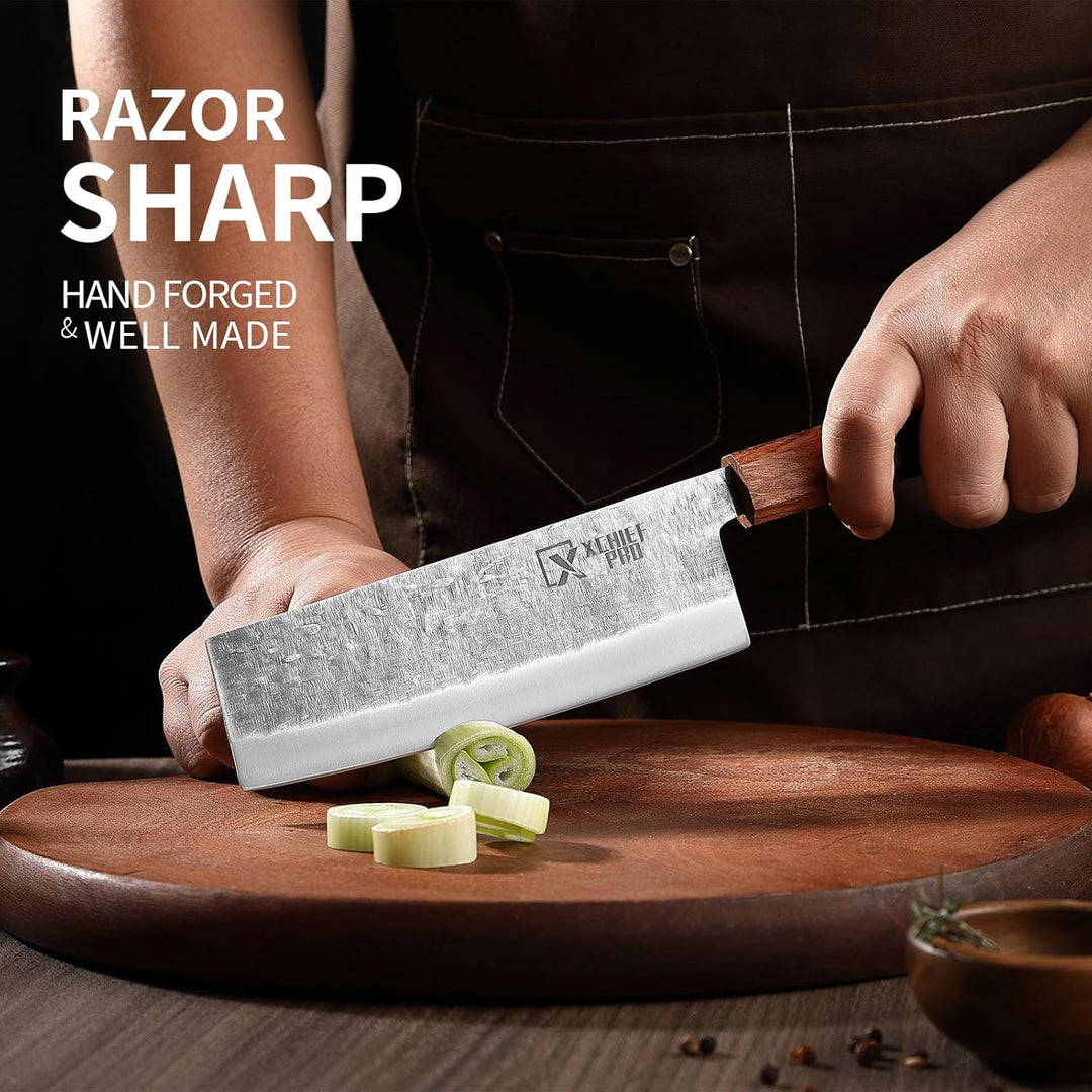 Japan Messer-Set, Hochkohlenstoffstahl Japan Nakiri Santoku Messer, handgeschmiedetes Fleisch-Hackme