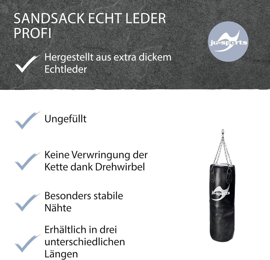 Ju-Sports Boxsack hängend Ø 35cm I Sandsack Echt Leder Profi für das Box Training I Sehr stabil mit