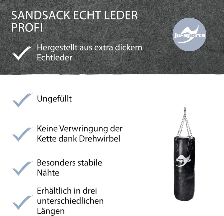 Ju-Sports Boxsack hängend Ø 35cm I Sandsack Echt Leder Profi für das Box Training I Sehr stabil mit