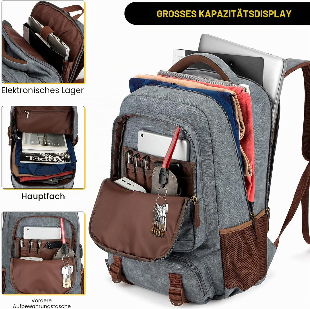 Tzowla Canvas Laptop Rucksack aus Segeltuch,Reise Backpack Tasche Herren und Damen,Arbeit Reiserucks